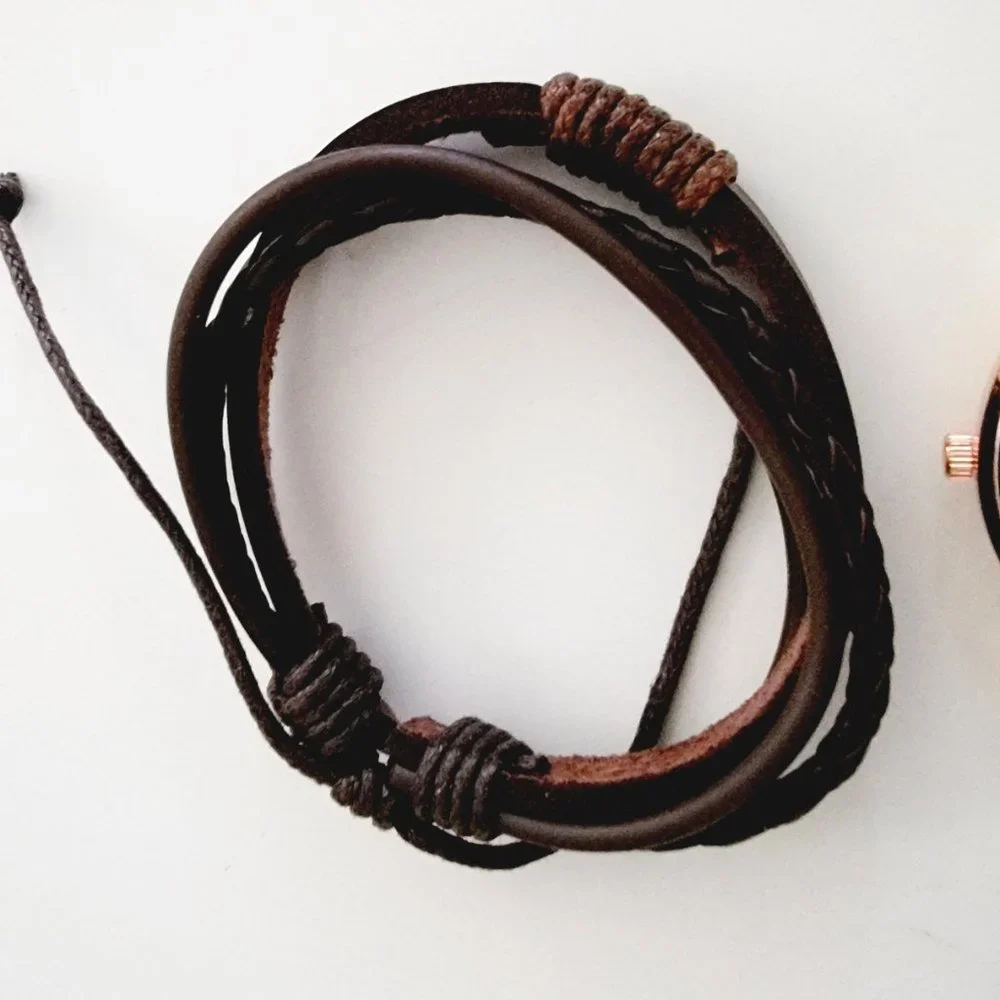 Unisex Adjustable Hemp Cord Braided Rope Wristbands Bracelets Watch Set - Picture 6 of 12